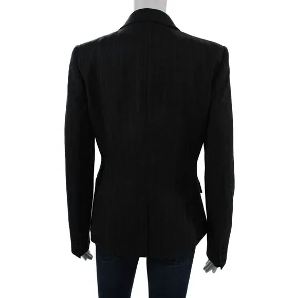 Theory Womens Classic Striped Dark Gray Wool Blend Blazer Size 6 - Picture 4 of 8